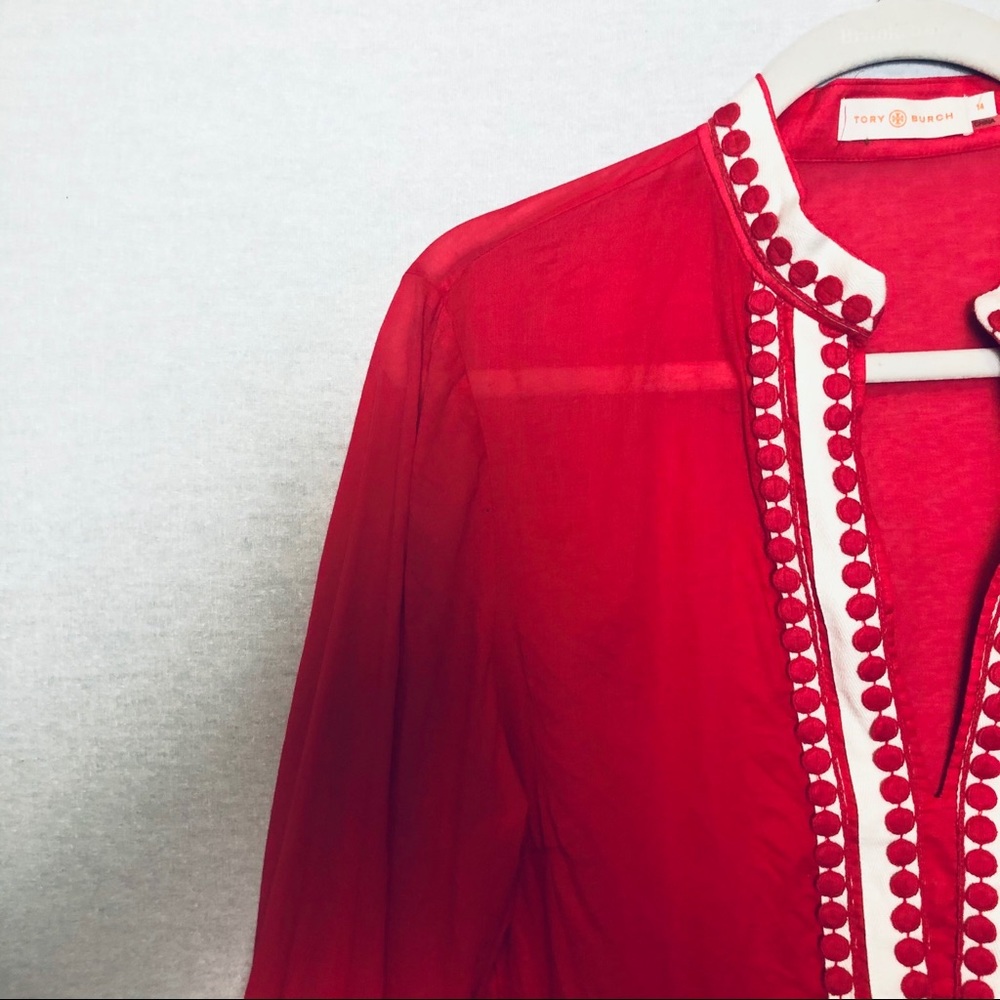 Tory Burch Raspberry Red & Cream Cotton Tunic M - image 2